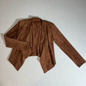 BLANK NYC Faux Suede Coco Brown Cropped Open Front Blazer Jacket, Size XS